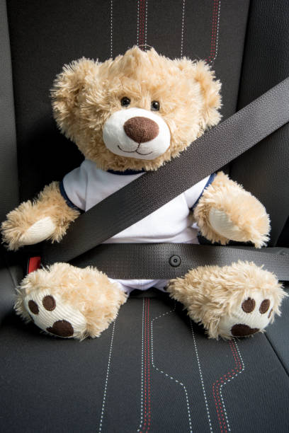 istock Teddy bear strapped in the car 962117872