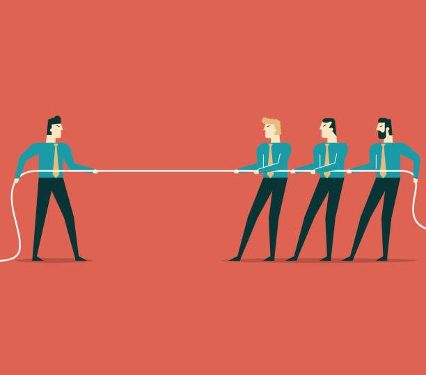 Tug of war - Businessman Tug Of War, people pulling a rope in opposite directions - Illustration ropes tied together stock illustrations