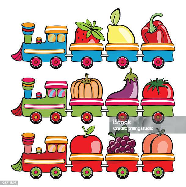 Fumetto Di Treni - Immagini vettoriali stock e altre immagini di Alimentazione sana - Alimentazione sana, Allegro, Carino