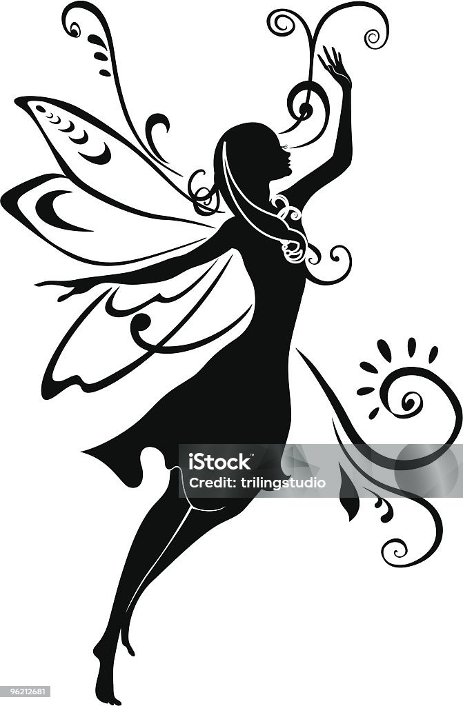 funky fairy Vector  Illustration Silhouette of funky fairy on flower  pattern design Abstract stock vector