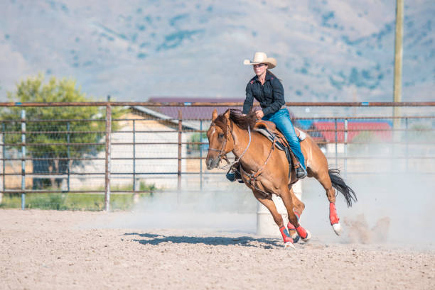 istock Young cowgirl riding horse 962127108
