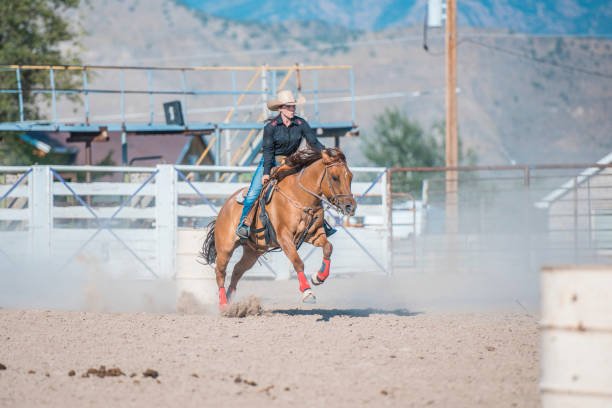 istock Young cowgirl riding horse 962127124