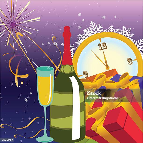 Новогодняя Вечеринка — стоковая векторная графика и другие изображения на тему Алкоголь - напиток - Алкоголь - напиток, Без людей, Бокал для шампанского