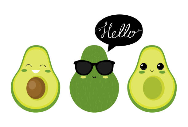 illustrazioni stock, clip art, cartoni animati e icone di tendenza di personaggi avocado - avocado cross section vegetable seed