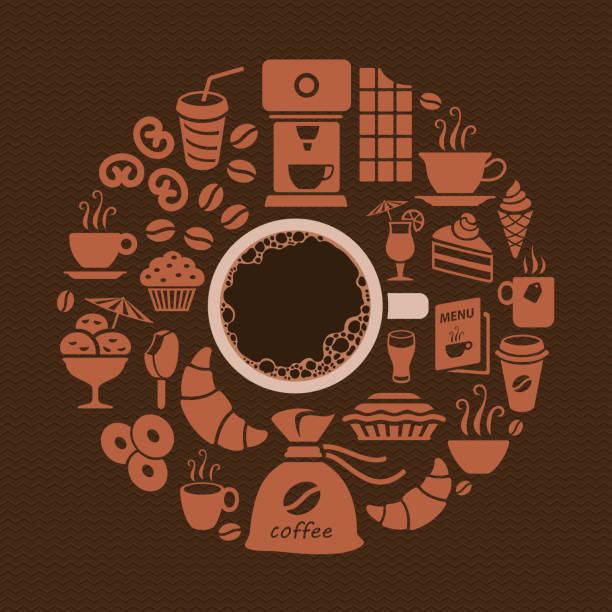 ilustraciones, imágenes clip art, dibujos animados e iconos de stock de cafetería shop  - espresso coffee cream coffee shop