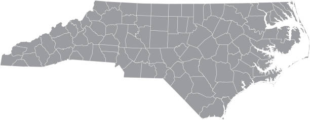 north carolina county wektor zarys szary tło. mapa stanu karolina północna stanów zjednoczonych ameryki z granicami hrabstw - fayetteville north carolina stock illustrations