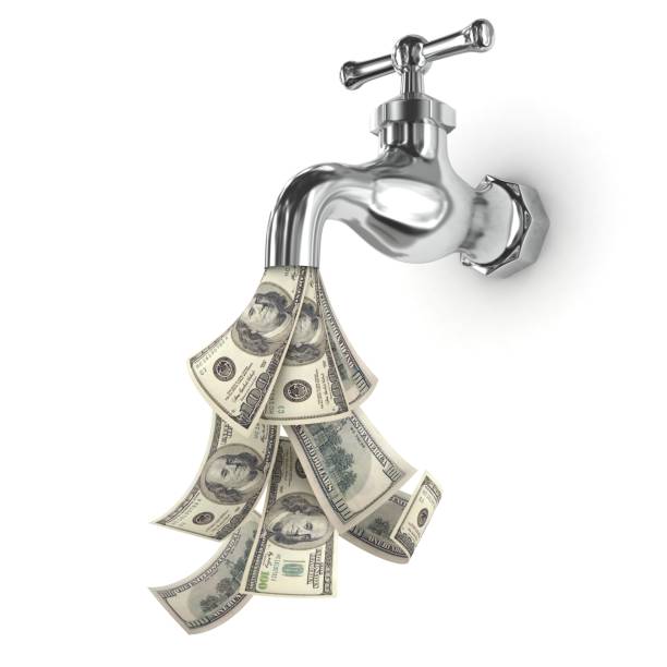 money down the drain faucet us dollar finance crisis - debt finance despair water imagens e fotografias de stock