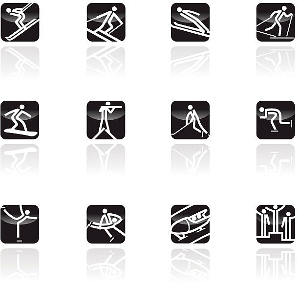 wintersports icon-set - nordische kombination stock-grafiken, -clipart, -cartoons und -symbole