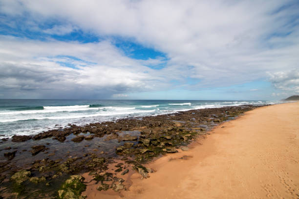 istock Rocky Beach Waves and Ocean Against Blue Cloudy Skyline 962157682