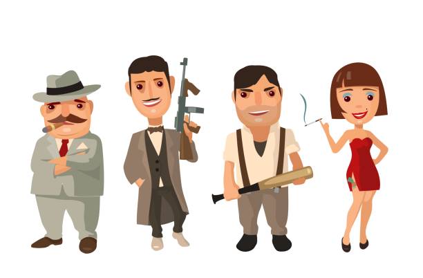 ilustrações, clipart, desenhos animados e ícones de defina a pessoa da máfia. don, capo, soldado, prostituta. - mafia organized crime female women