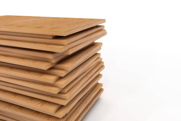 istock Stacked wooden planks on white background 962162528