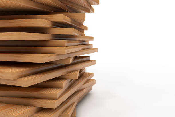 istock Stacked wooden planks on white background 962162586