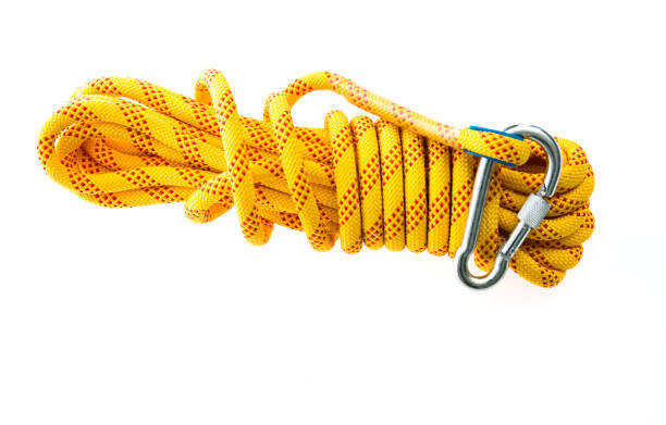 climbing rope on white background - climbing equipment fotos imagens e fotografias de stock
