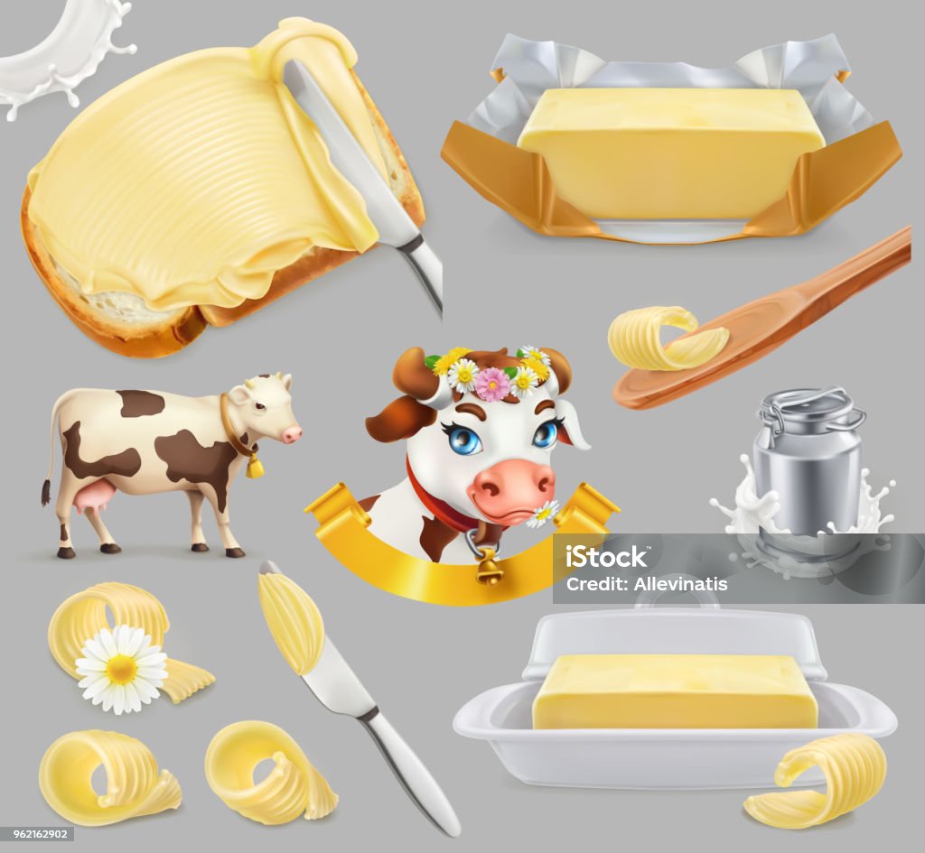 Butter. Milk farm. 3d realistic vector icon set Butter stock vector
