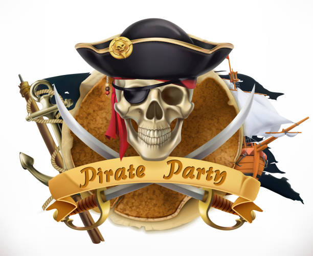 piratenpartei. 3d vektor-emblem - seeräuber stock-grafiken, -clipart, -cartoons und -symbole