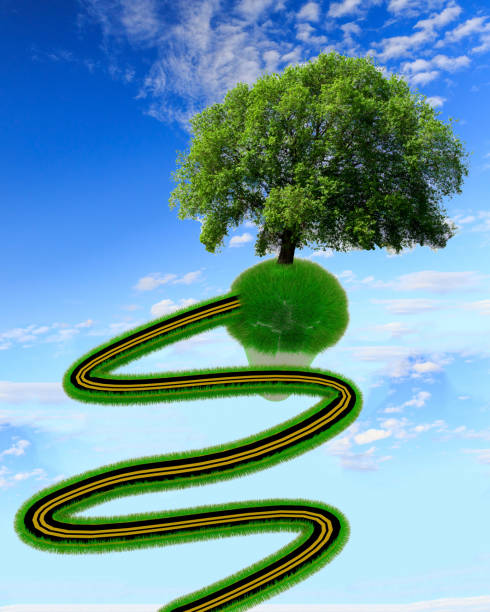 istock road grass and one  lonely tree ecology background -3d rendering 962163162