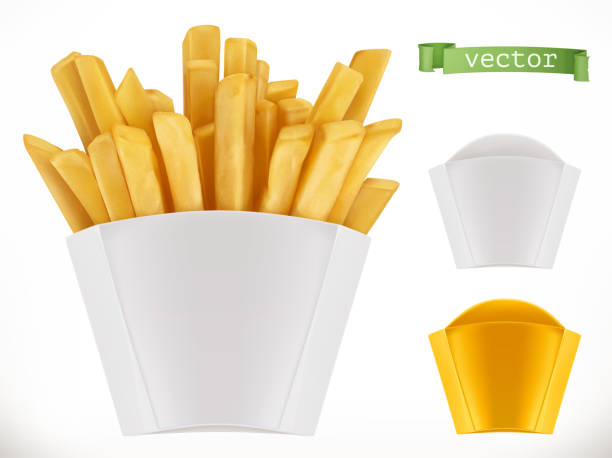 ilustrações, clipart, desenhos animados e ícones de batata. batatas fritas. ícone de vetor realista 3d - take out food white background isolated on white american cuisine