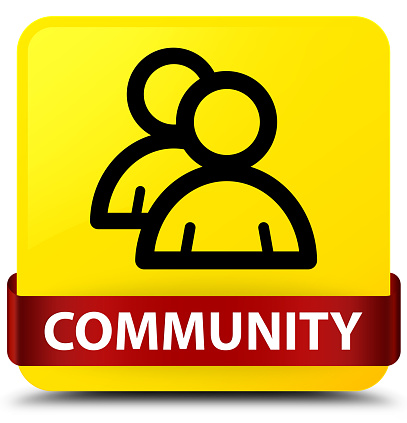 Community Ribbon Icon Community Yellow Square Button Red Ribbon In Middle Stock Illustration ...
