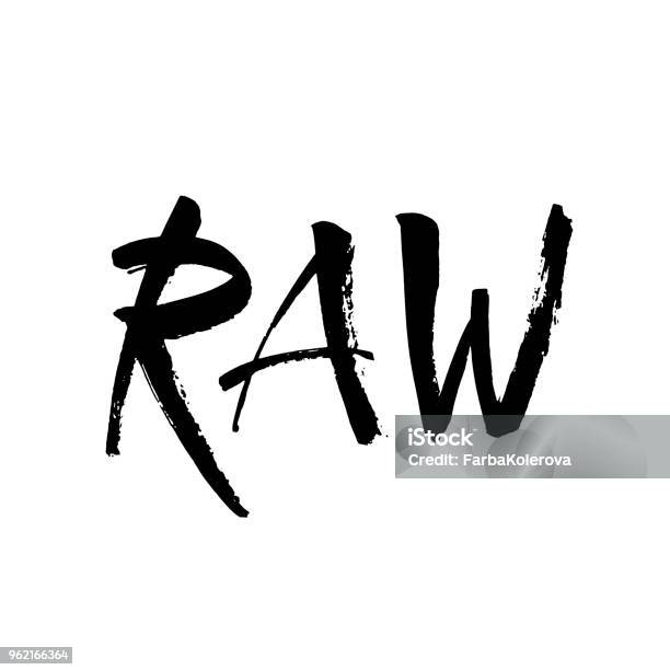 Raw Lettering Label Isolated Raw Tag Black And White Ink Illustration Modern Brush Calligraphy Isolated On White Background Stock Illustration - Download Image Now