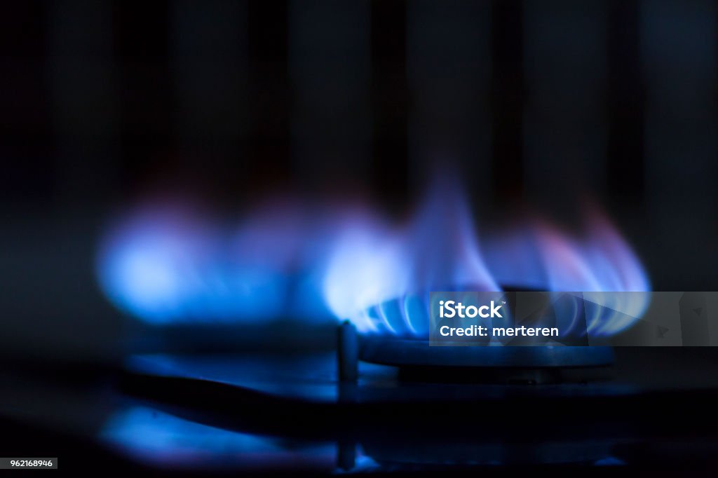 Shale gas stove as a blue fire Natural Gas Stock Photo