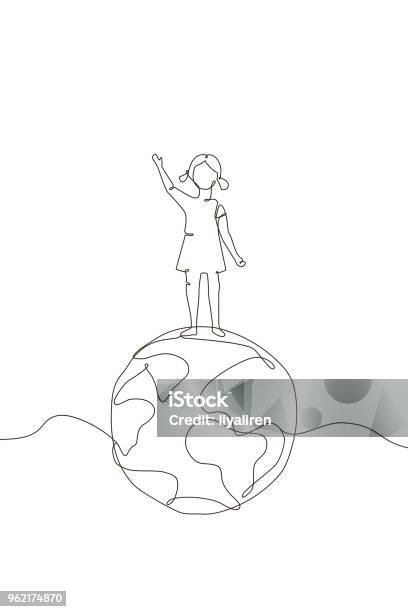 Ilustración de Chica En Un Globo Ilustración De Estilo De Diseño De Una Línea y más Vectores Libres de Derechos de Línea recta