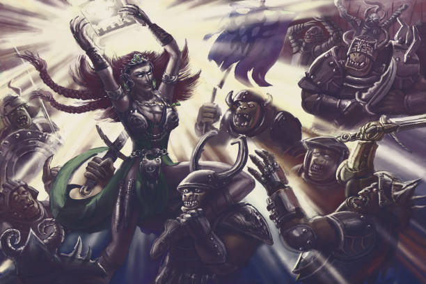 istock Woman magic warrior of light against orcs army 962174932