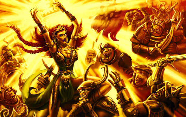 istock Epic battle magic warrior girl with the army of darkness. 962174964