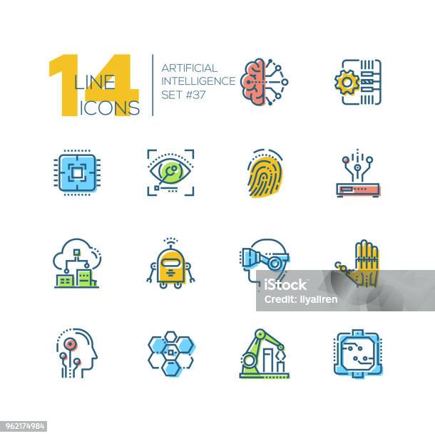 Artificial Intelligence Set Of Line Design Style Icons Stock Illustration - Download Image Now