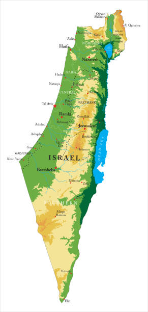 Israel relief map Highly detailed physical map of Israel,in vector format,with all the relief forms,regions and big cities. dead sea stock illustrations