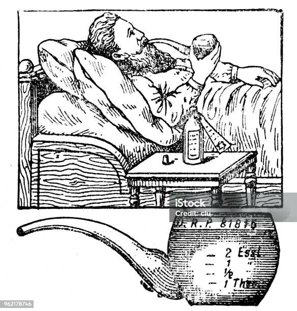 Man Lies In Bed Smokes A Pipe Stock Illustration - Download Image Now - Bed - Furniture, Lying Down, Men