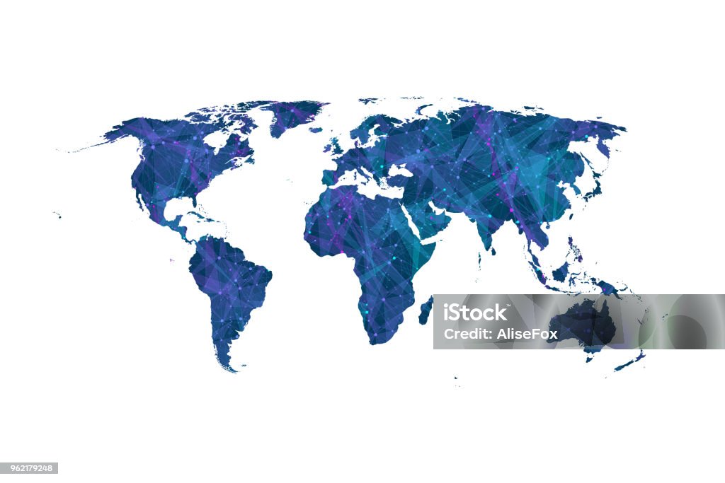 Colorful world map vector. Global network connections with points and lines. Internet connection background. Abstract connection structure World Map stock vector