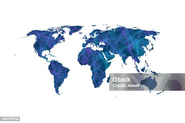 Colorful World Map Vector Global Network Connections With Points And Lines Internet Connection Background Abstract Connection Structure Stock Illustration - Download Image Now