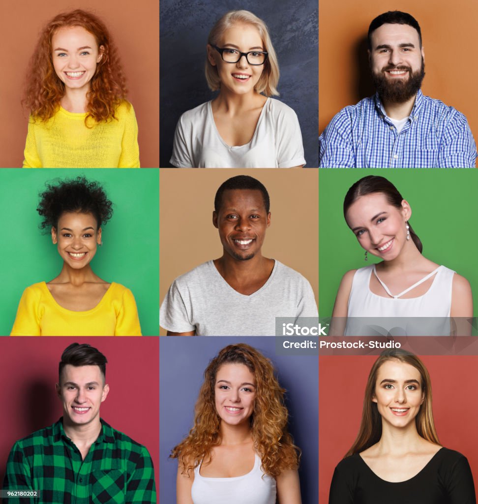 Zróżnicowane młodych ludzi pozytywne emocje ustawione - Zbiór zdjęć royalty-free (Portret)