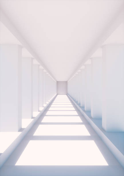 istock 3d render, abstract urban background, empty white corridor, room, concrete walls, illuminated tunnel, sun rays, light and shadows, daylight 962181982
