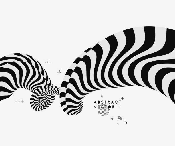 黒と白のデザイン。目の錯覚のパターン。抽象的な 3 d 幾何学的背景。ベクトルの図。 - illusion spiral black white点のイラスト素材／クリップアート素材／マンガ素材／アイコン素材