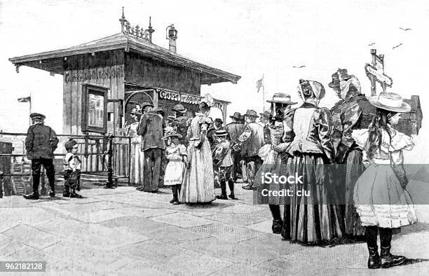 Queue At A Ticket Office Of The St Pauli Landungsbrücken Hamburg Stock Illustration - Download Image Now