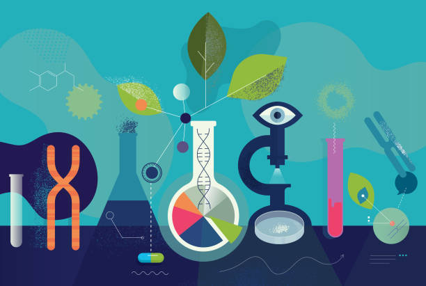koncepcja laboratorium badań biomedycznych - medical research laboratory microscope genetic research stock illustrations