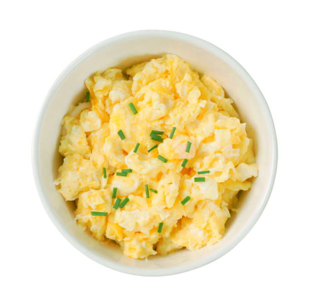 Bowl Of Scrambled Eggs Stock Photo - Download Image Now - Scrambled Eggs,  White Background, Bowl - iStock