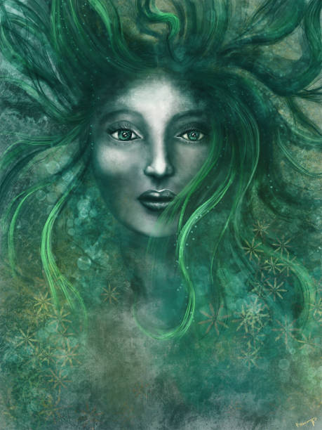 Magical woman with green hair - Digital Painting vector art illustration