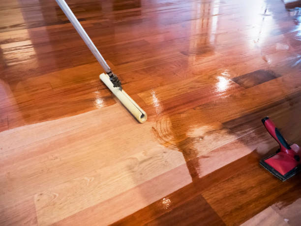 Staining Wood Flooring stock photo