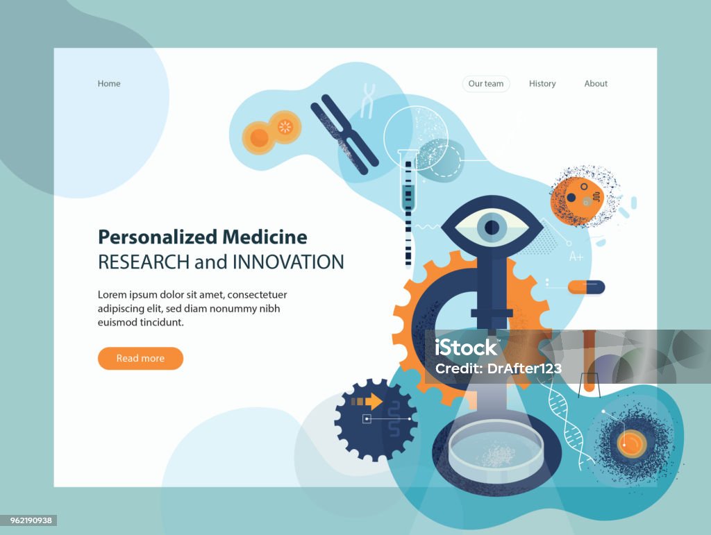 Personalized Medicine Research Innovation Website template depicting personalized medicine research concept. Healthcare And Medicine stock vector