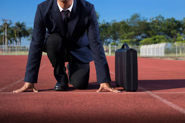 istock A businessman on a track ready for race in business 962192532