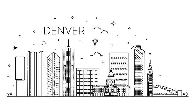 Colorado, Denver. City skyline. Architecture, buildings, landscape, panorama, landmarks, icons Colorado, Denver. Flat design line vector illustration concept denver stock illustrations
