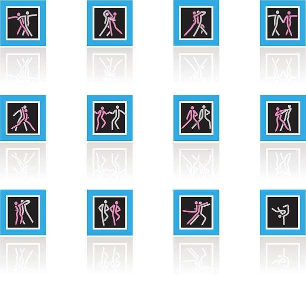 Dancing ,twelve different manners icon-set  line dance stock illustrations