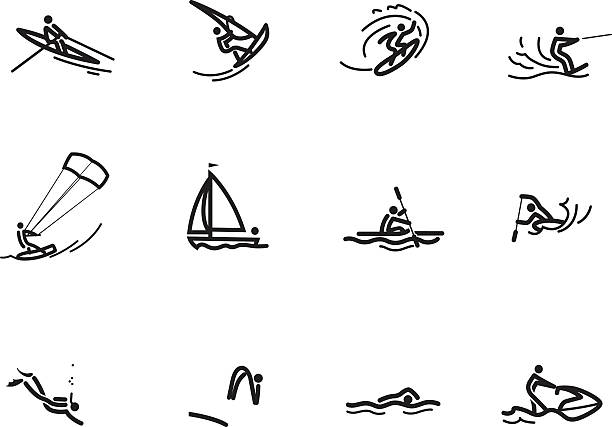 stockillustraties, clipart, cartoons en iconen met water sports icon set - wind surfen