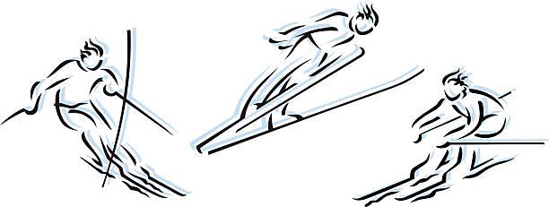 катание на лыжах - skiing ski ski jumping winter sport stock illustrations