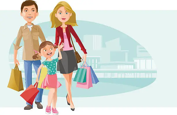 Vector illustration of Family Shopping