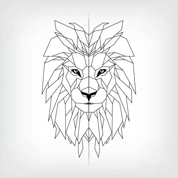 Vector illustration of Vector Black and White Tattoo King Lion Illustration