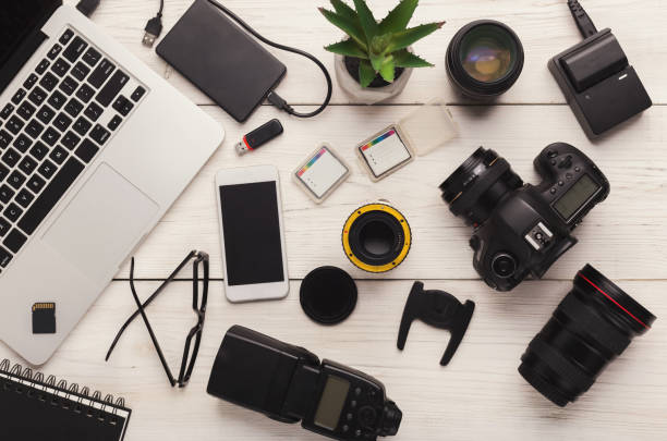 Diverse personal equipment for photographer