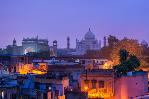 The morning light is ready to come to Agra town and the landmark TajMahal